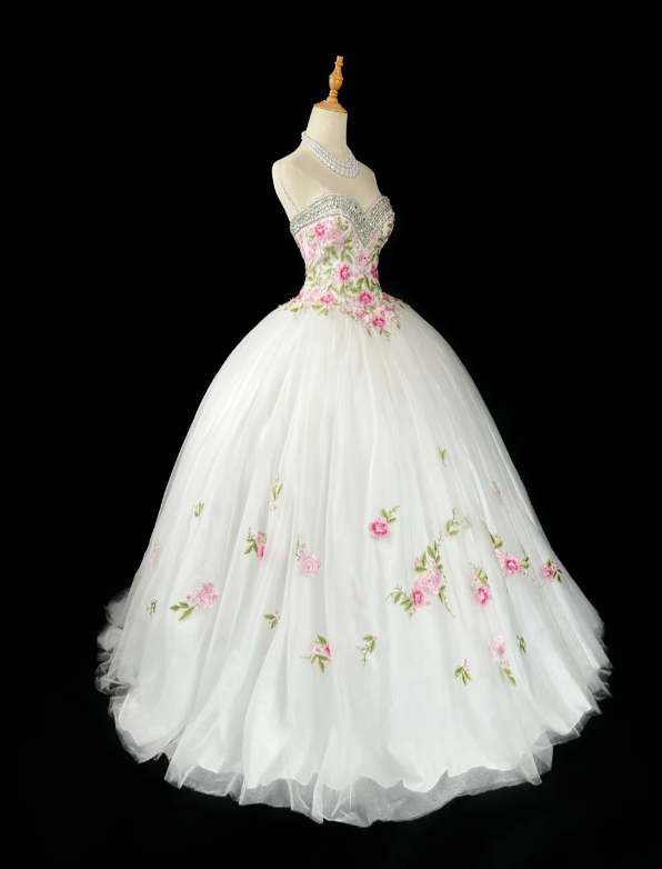Pretty A-Line Long Wedding Dress White Bridal Dress Tulle Bridal Dress ED11671