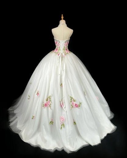 Pretty A-Line Long Wedding Dress White Bridal Dress Tulle Bridal Dress ED11671