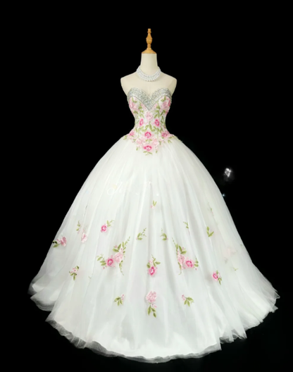 Pretty A-Line Long Wedding Dress White Bridal Dress Tulle Bridal Dress ED11671