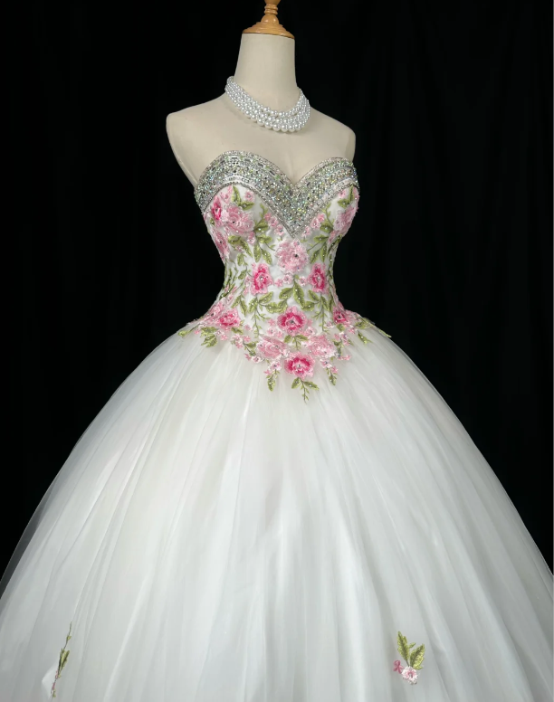 Pretty A-Line Long Wedding Dress White Bridal Dress Tulle Bridal Dress ED11671