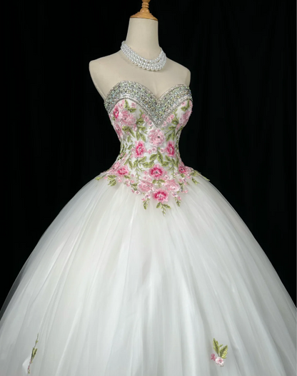 Pretty A-Line Long Wedding Dress White Bridal Dress Tulle Bridal Dress ED11671
