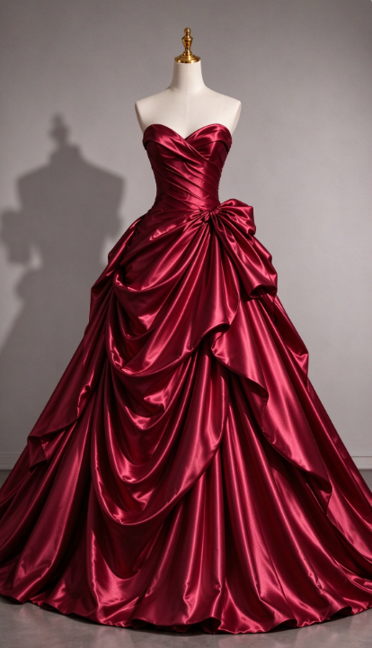 Charming  Sweetheart A-Line Satin Long Evening Dress Burgundy Prom Dress ED11678