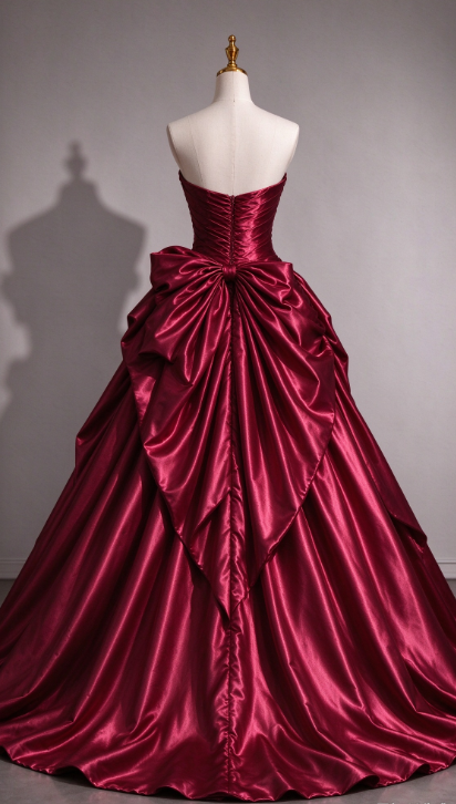 Charming  Sweetheart A-Line Satin Long Evening Dress Burgundy Prom Dress ED11678