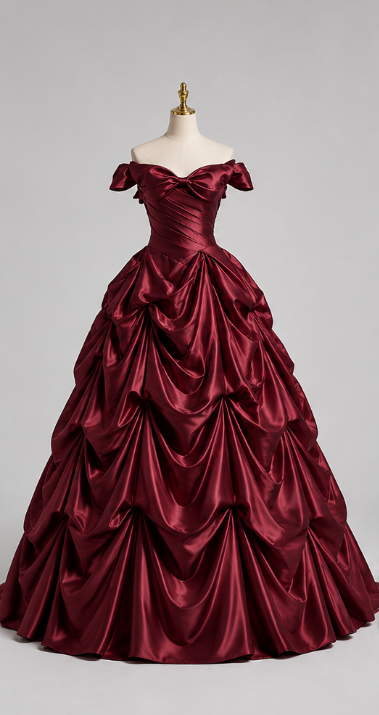 Charming Off-shoulder A-Line Satin Long Evening Dress Burgundy Prom Dress ED11679