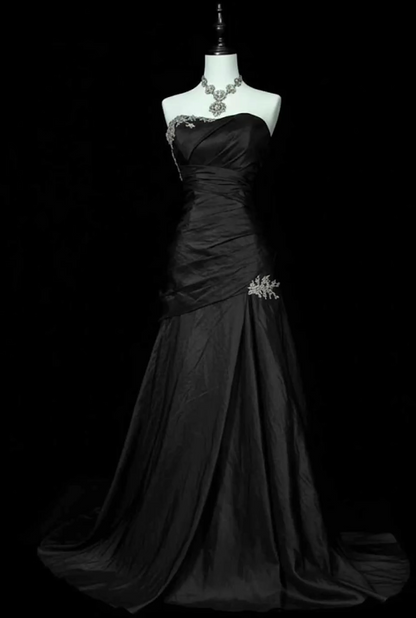 Charming Strapless A-Line Satin Long Evening Dress Burgundy Prom Dress ED11681