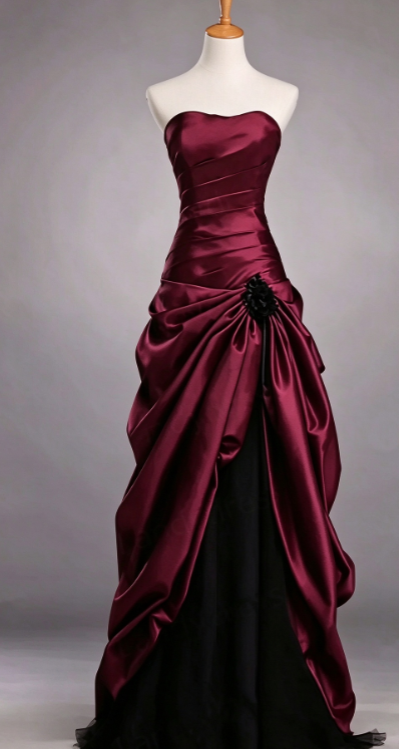 Robe de soirée longue trapèze en satin, bustier charmante, robe de bal bordeaux ED11682