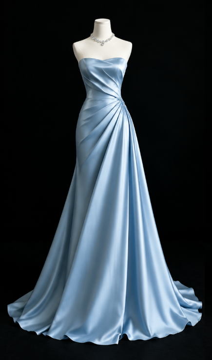 Chic Strapless Sheath Satin Long Evening Dress Blue Prom Dress ED11686