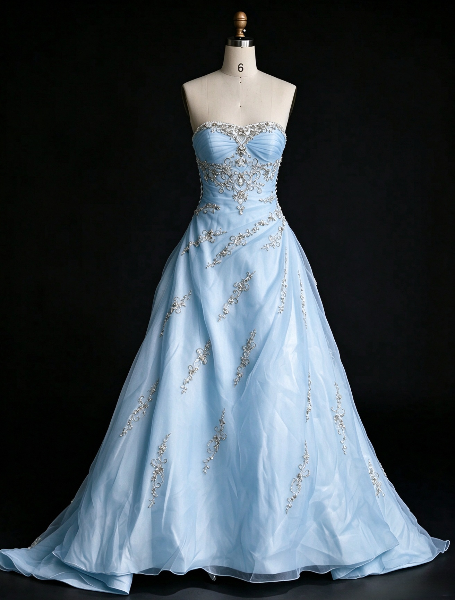 Chic Sweetheart A-Line Tulle Long Evening Dress Blue Prom Dress ED11689