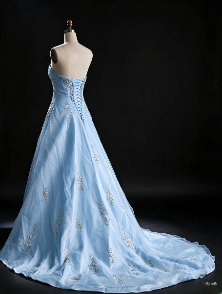 Chic Sweetheart A-Line Tulle Long Evening Dress Blue Prom Dress ED11689