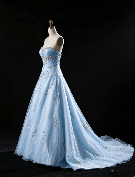 Chic Sweetheart A-Line Tulle Long Evening Dress Blue Prom Dress ED11689