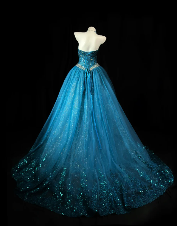 Chic Sweetheart A-Line Tulle Long Evening Dress Turquoise Prom Dress ED11690