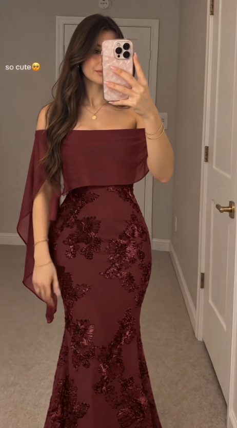 Gorgeous Strapless Mermaid Chiffon Long Evening Dress Burgundy Prom Dress ED11702