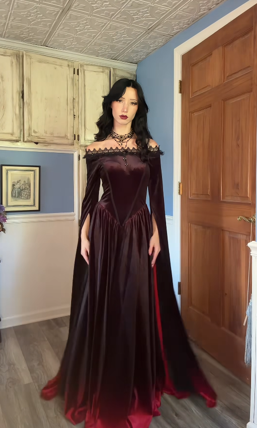 Gorgeous Off-shoulder A-Line Velvet Long Evening Dress Brown Prom Dress ED11703