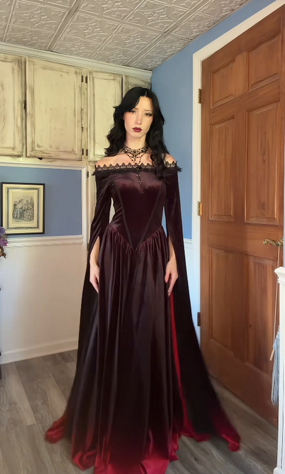 Gorgeous Off-shoulder A-Line Velvet Long Evening Dress Brown Prom Dress ED11703