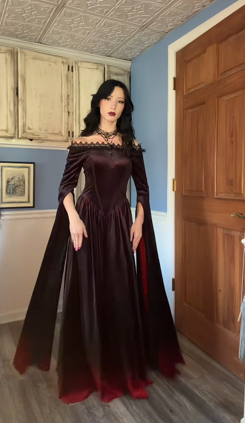 Gorgeous Off-shoulder A-Line Velvet Long Evening Dress Brown Prom Dress ED11703