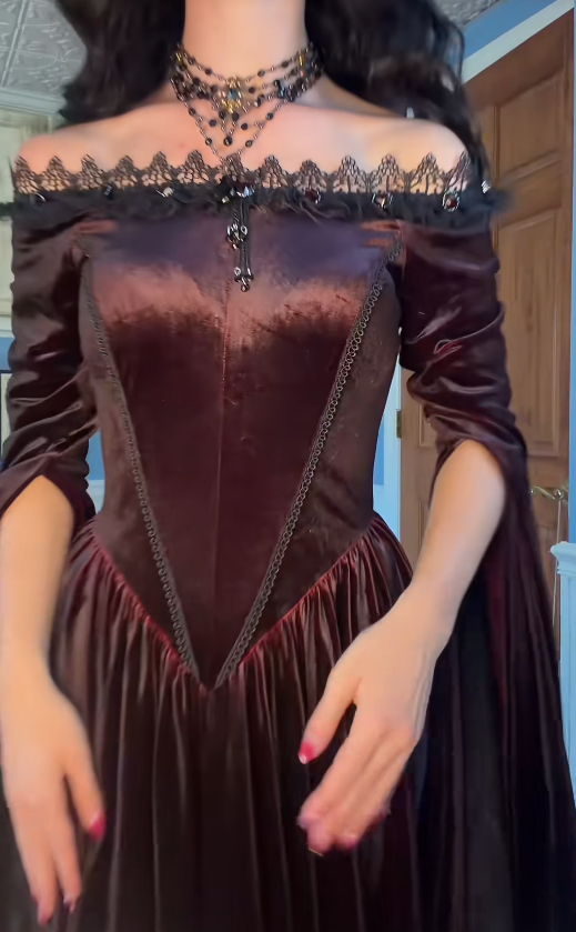 Gorgeous Off-shoulder A-Line Velvet Long Evening Dress Brown Prom Dress ED11703