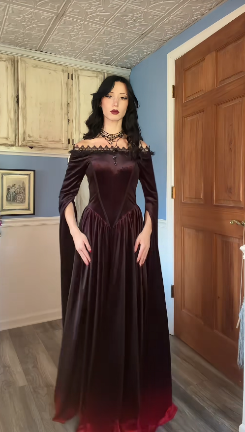 Gorgeous Off-shoulder A-Line Velvet Long Evening Dress Brown Prom Dress ED11703