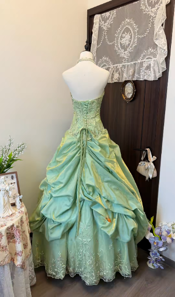 Gorgeous Strapless A-Line Satin Long Evening Dress Green Prom Dress ED11710