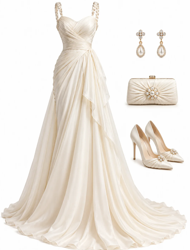 Robe de mariée blanche intemporelle en mousseline, coupe trapèze, longue, ED11725