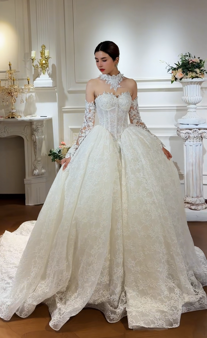 Timeless Sweetheart White Bridal Gown A-Line Lace Long Wedding Dress ED11727