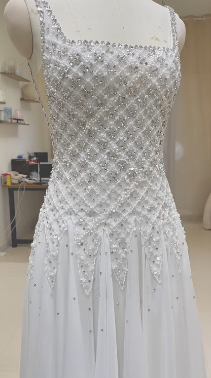 Robe de mariée fourreau longue en mousseline blanche, avec bretelles intemporelles, ED11730