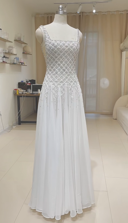 Robe de mariée fourreau longue en mousseline blanche, avec bretelles intemporelles, ED11730