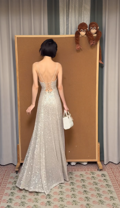 Pretty Champagne Prom Dress Sheath Sequins Long Evening Dress ED11733