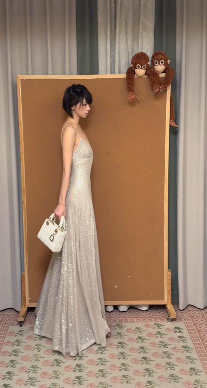 Pretty Champagne Prom Dress Sheath Sequins Long Evening Dress ED11733