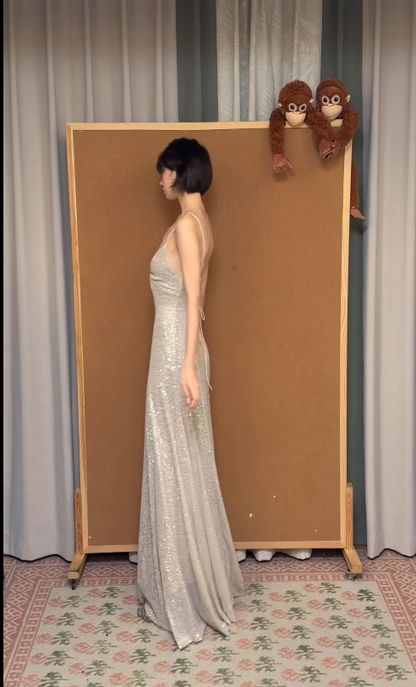 Pretty Champagne Prom Dress Sheath Sequins Long Evening Dress ED11733