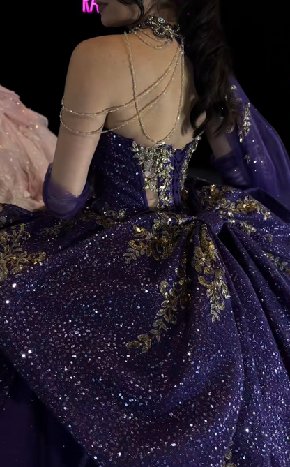 Märchenhaftes Ballkleid für Quinceanera, Tüll-Applikationen, Geburtstagskleid, lila Sweet 16 Kleid ED11734