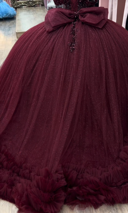 Märchenhaftes Ballkleid Quinceanera-Kleid Tüll Applikation Geburtstagskleid Pflaume Sweet 16 Kleid ED11735