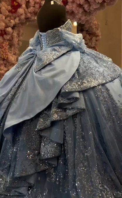 Märchenhaftes Ballkleid für die Quinceañera, Tüllkleid mit Applikationen, Geburtstagskleid, blaues Kleid für den 16. Geburtstag, ED11736