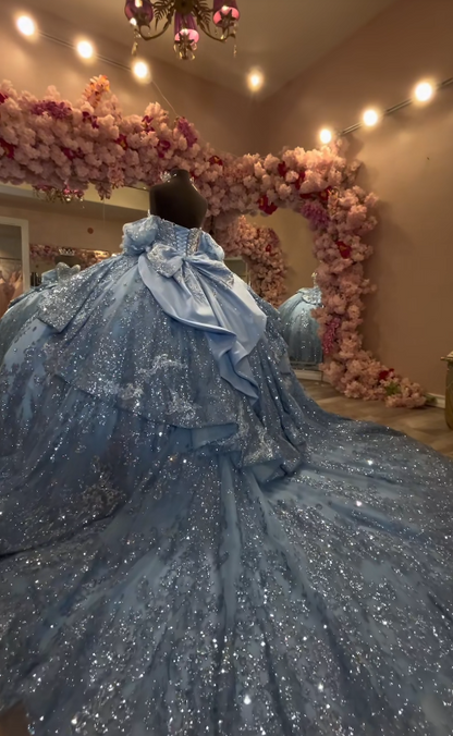 Märchenhaftes Ballkleid für die Quinceañera, Tüllkleid mit Applikationen, Geburtstagskleid, blaues Kleid für den 16. Geburtstag, ED11736