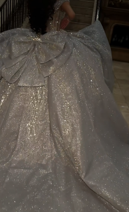 Märchenhaftes Quinceanera-Ballkleid aus Tüll mit Applikationen, silbernes Sweet-16-Geburtstagskleid ED11737