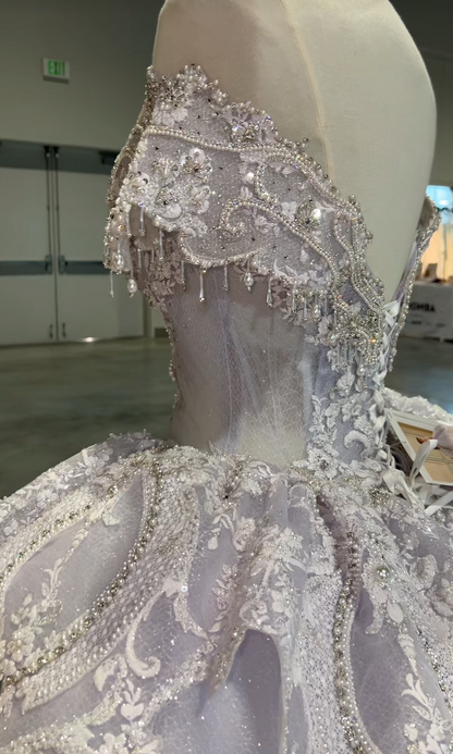 Feenhaftes Ballkleid Quinceanera-Kleid Tüll Applikation Geburtstagskleid Hellviolett Sweet 16 Kleid ED11738
