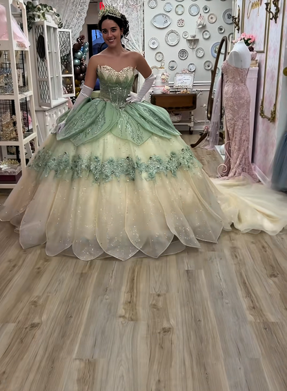 Märchenhaftes Ballkleid Quinceanera-Kleid Tüll Applikation Geburtstagskleid Grünes Sweet 16 Kleid ED11739