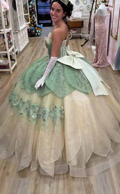 Märchenhaftes Ballkleid Quinceanera-Kleid Tüll Applikation Geburtstagskleid Grünes Sweet 16 Kleid ED11739