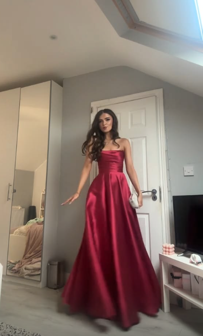 Gorgeous Strapless A-line Satin Long Evening Dress Burgundy Prom Dress ED11755