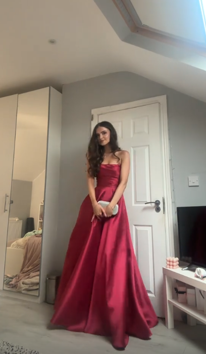 Gorgeous Strapless A-line Satin Long Evening Dress Burgundy Prom Dress ED11755
