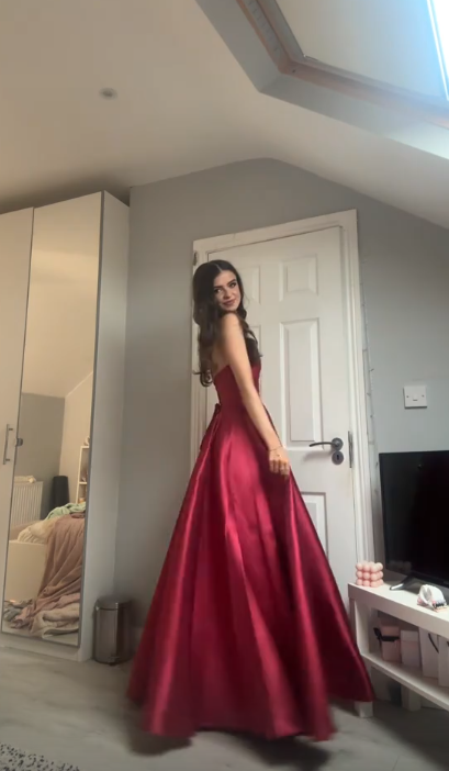 Gorgeous Strapless A-line Satin Long Evening Dress Burgundy Prom Dress ED11755