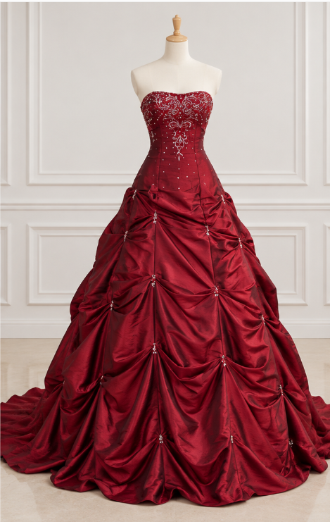 Gorgeous Strapless A-line Satin Long Evening Dress Red Prom Dress ED11757