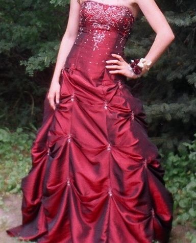 Gorgeous Strapless A-line Satin Long Evening Dress Red Prom Dress ED11757