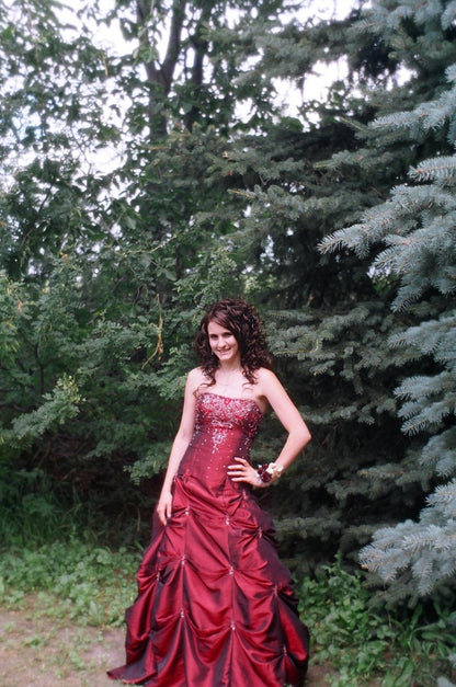 Gorgeous Strapless A-line Satin Long Evening Dress Red Prom Dress ED11757