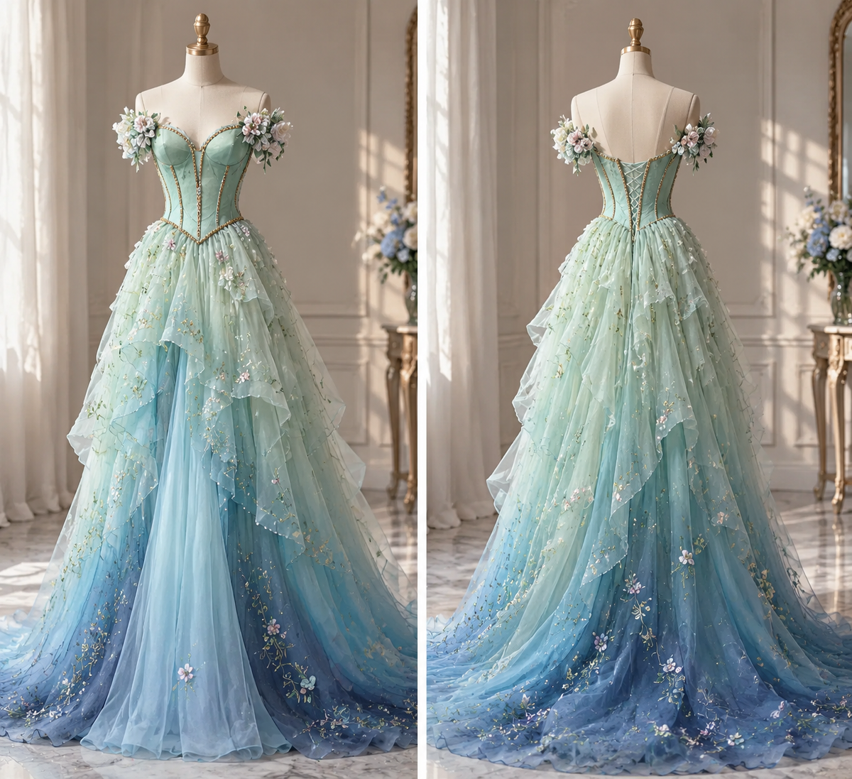 Fairy A-Line Tulle Long Evening Dress Green Prom Dress ED11777