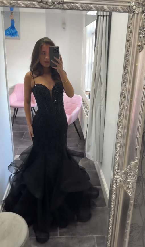 Robe de soirée longue en tulle chic style sirène, robe de bal noire ED11780