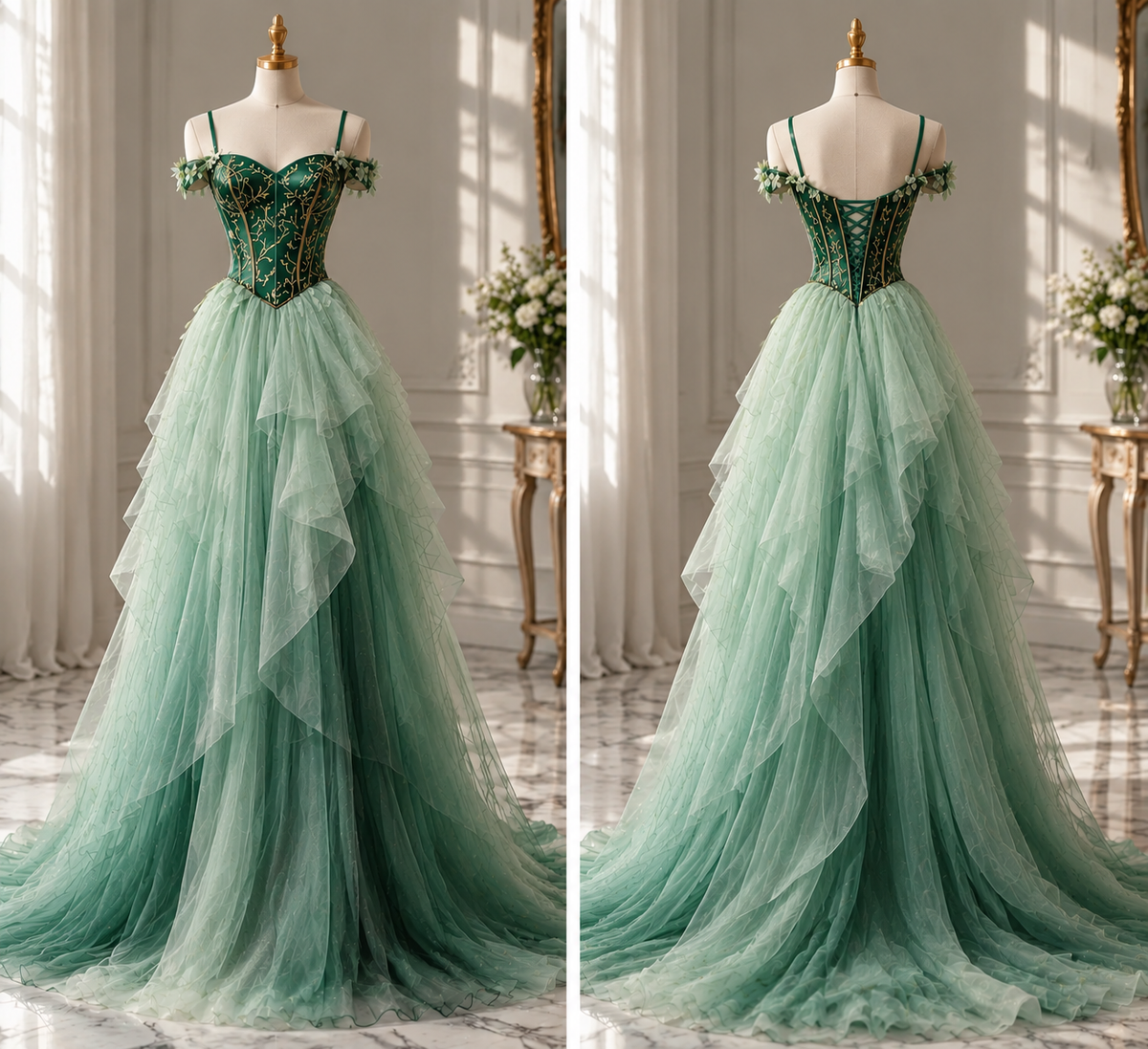 Abendkleid aus Chiffon in A-Linie mit Spaghettiträgern, lang, grün, Ballkleid ED11791