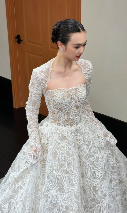 Elegant Strapless Bridal Dress A-Line Lace Beaded Wedding Dress White Bridal Gown ED11806