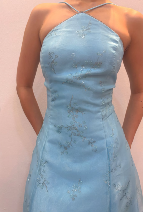 Wunderschönes hellblaues A-Linien-Abendkleid aus Tüll ED11815