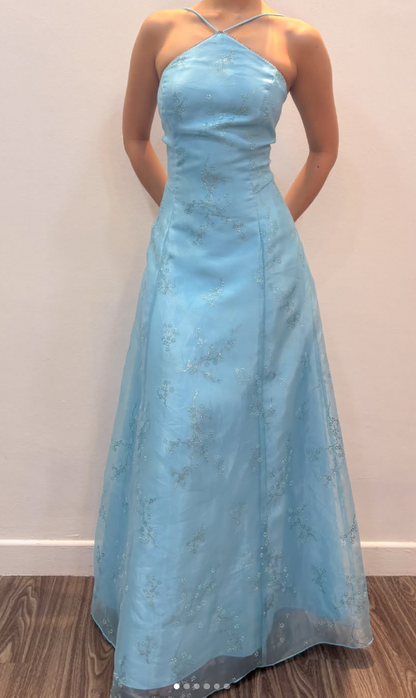 Wunderschönes hellblaues A-Linien-Abendkleid aus Tüll ED11815