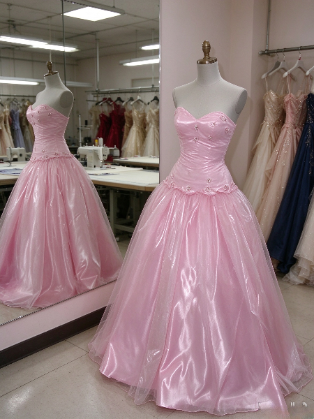 Robe de bal rose chic, longue robe de soirée trapèze en satin et tulle ED11819